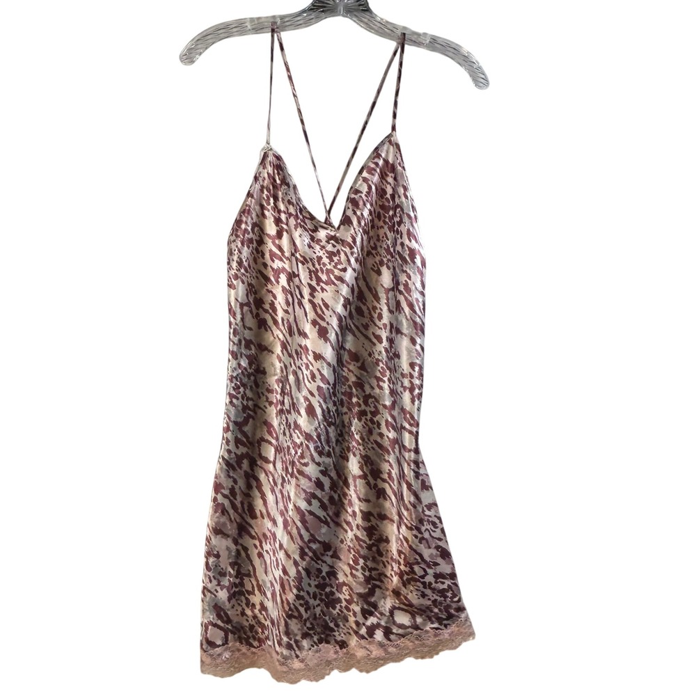 in Bloom by Jonquil Animal Print Slip Dress‎ Pink Lace Trim Spaghetti Strap M